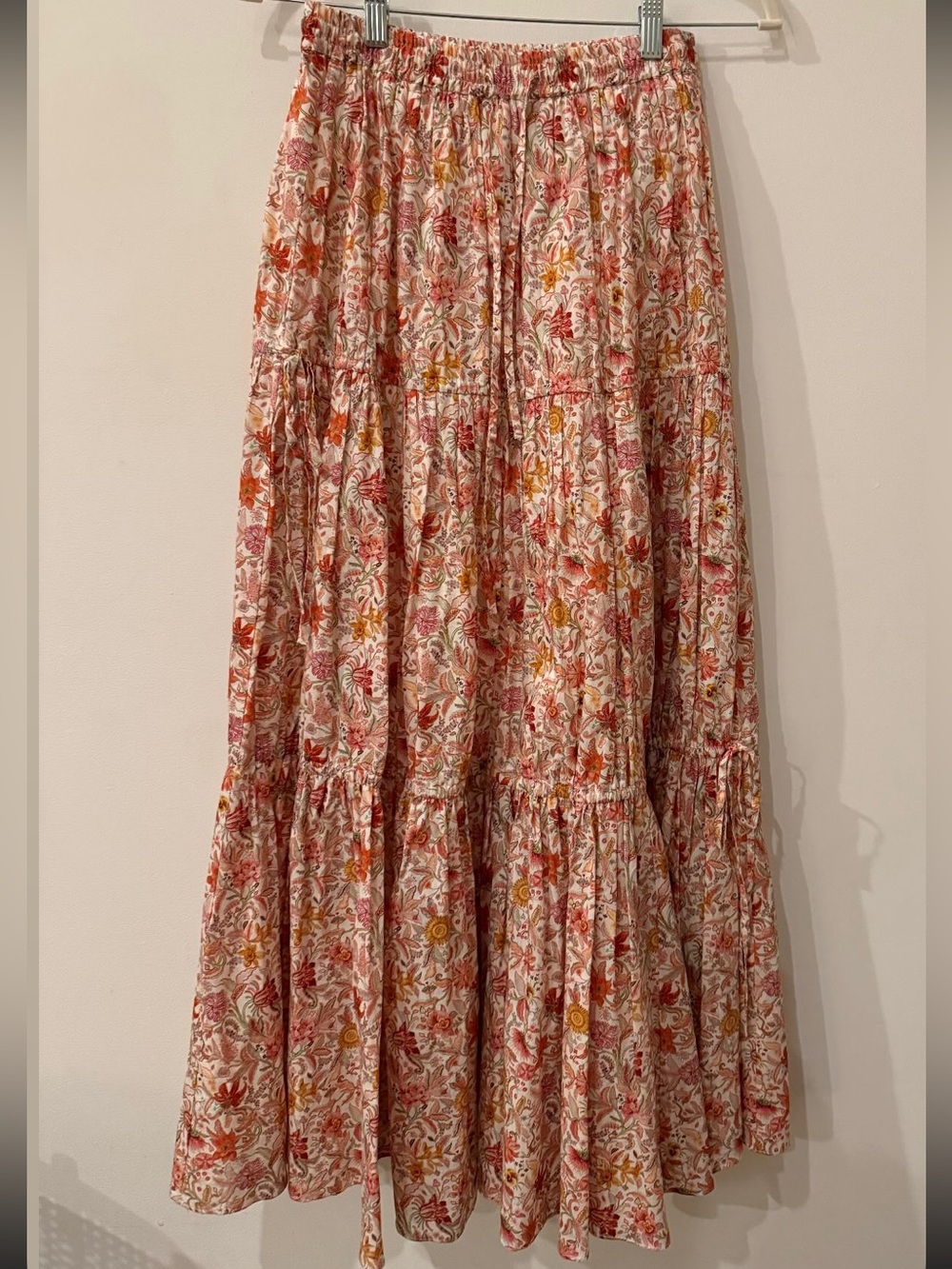 J. Crew Floral Tiered Maxi Skirt in Pink, Orange & Cream